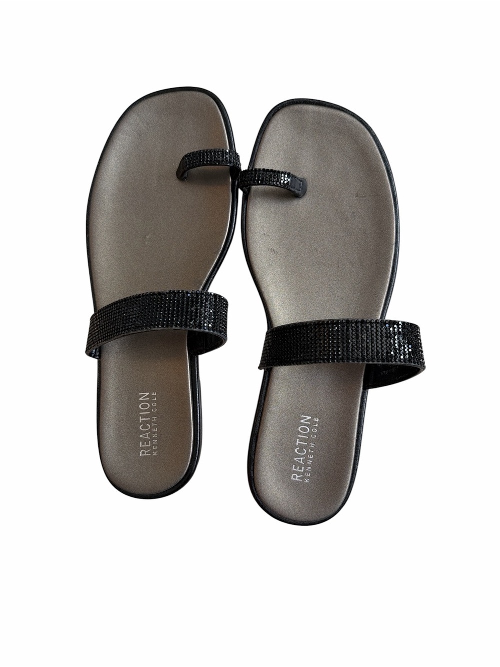 Reaction Kenneth Cole Black Rhinestone Toe-Loop Slide Sandals